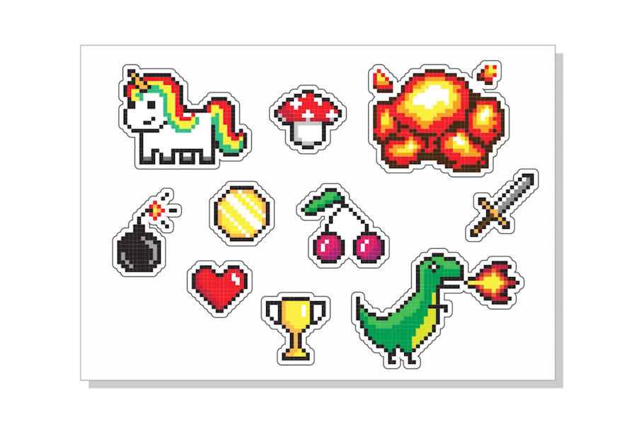 Example of multiple designs arranged on a sticker sheet