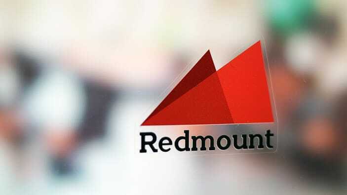 Die cut static cling with redmount logo applied to a window