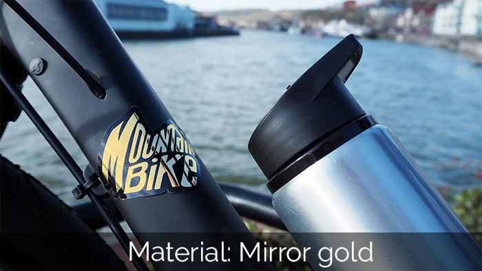 Die cut bicycle sticker printed onto mirror gold applied to a bike frame