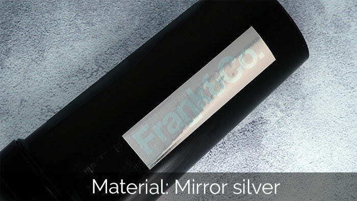 Rectangular sticker printed onto mirror silver with Frank&co logo and applied to a water bottle