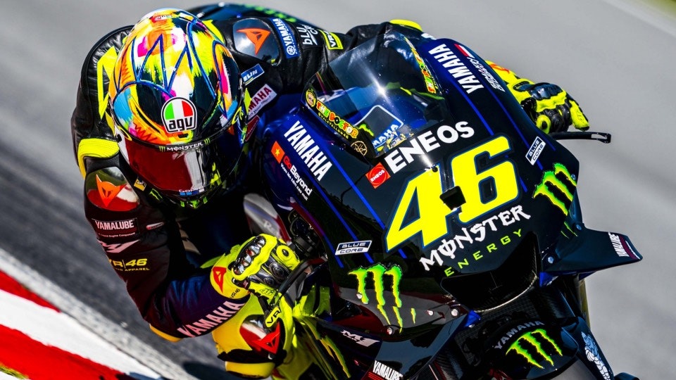 Valentino Rossi with fluorescent stickers on his bike
