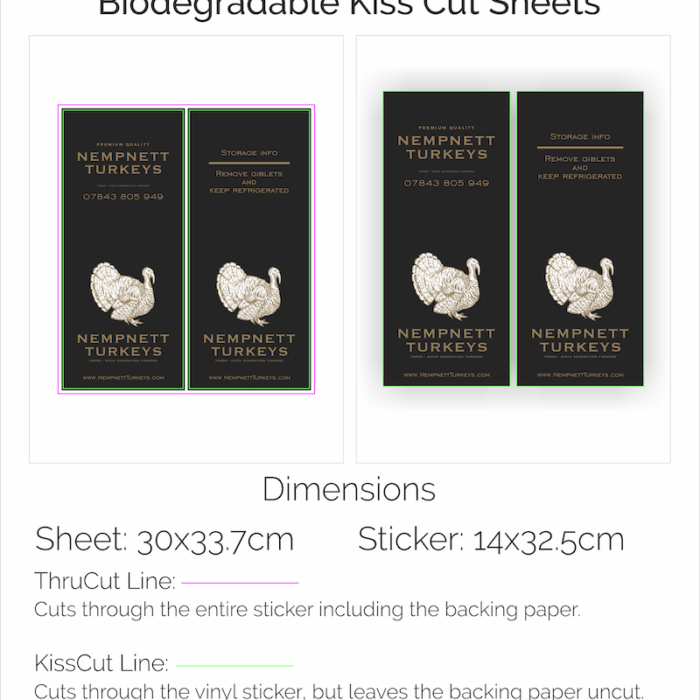 Nempnett Turkeys biodegradable paper sheet labels design proof