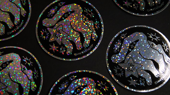 Black and glitter art star cat circle stickers