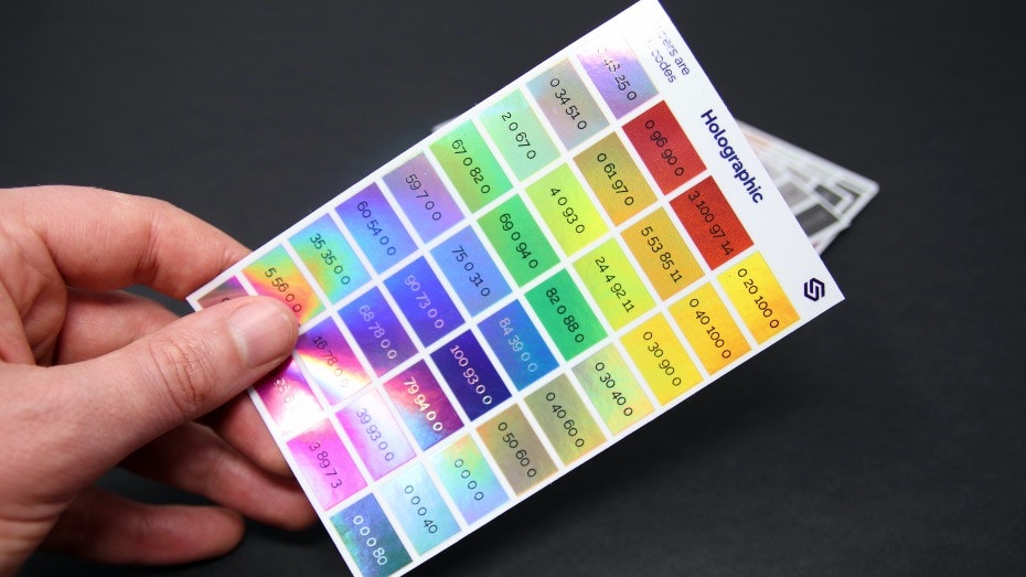 Colour swatch printed on holographic