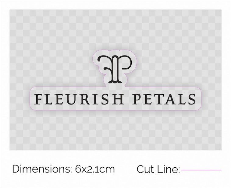 Digital design proof example of a clear die cut sticker with fleurish petals design