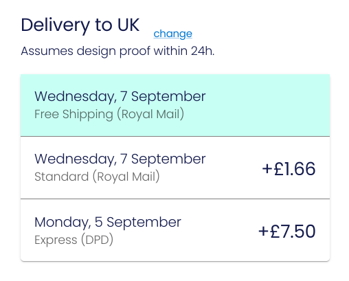Screenshot of the UK delivery times