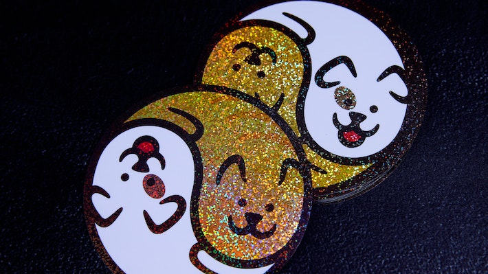 Circle eco-friendly glitter stickers with ying and yang cat and dog logo