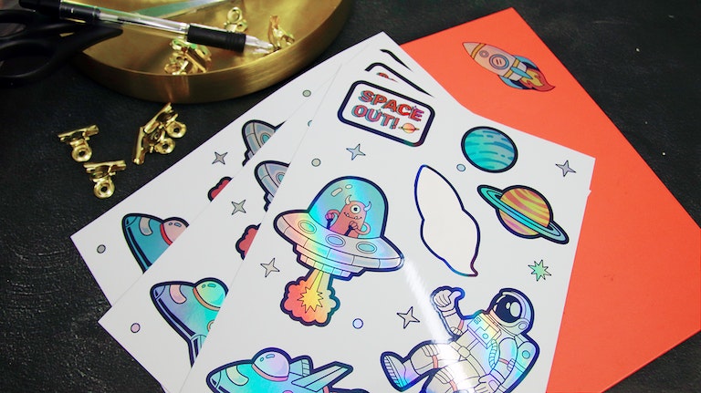 Eco-friendly holographic sticker sheet with various space designs