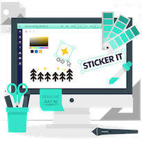An icon showing how to create a design in Graphic, by Sticker it